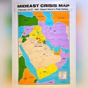 Vintage 1990s Middle East Crisis Map/Poster Conflict Gulf War 36" x 24"
